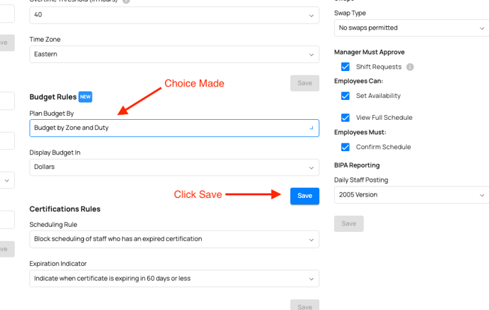 Click Save in Plan Budget By