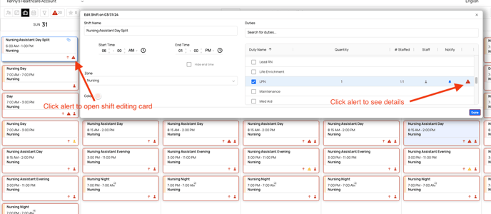 Click alert in Shift View