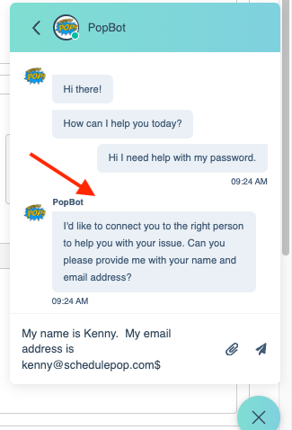 Email and name for chat