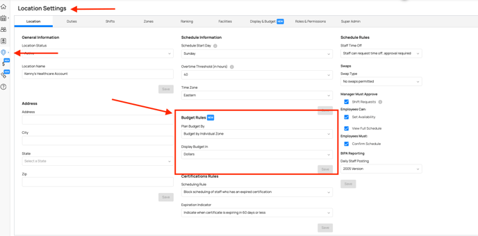 Location Settings Info Budget Rules To Begin