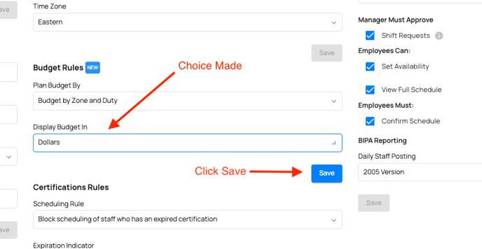 Save Display Budget In and Save