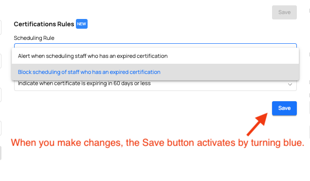 Save button activated in Cert Rules