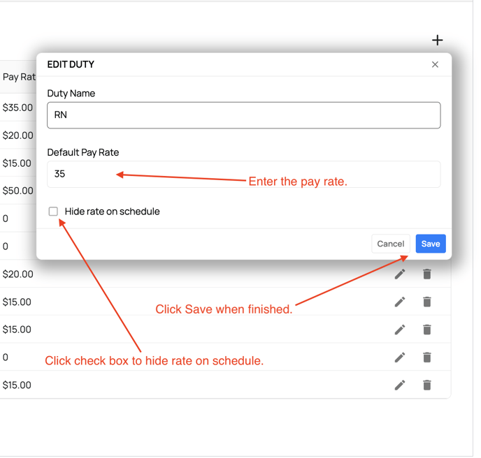 assign pay rate in Duties