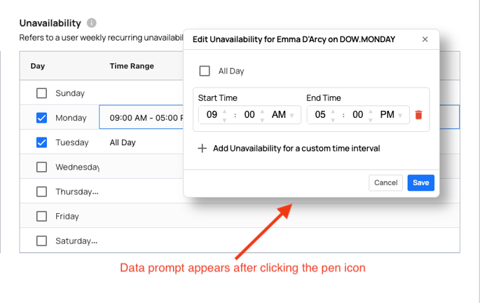 availaibility prompt after clicking pen