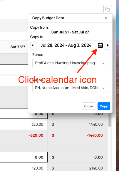 click calendar icon in budget planner