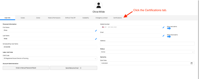 click cert tab for individual user