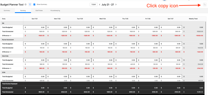 click copy icon in budget planner