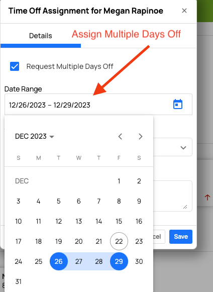date picker in time off
