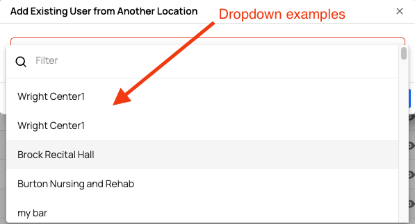 drop down options for locations