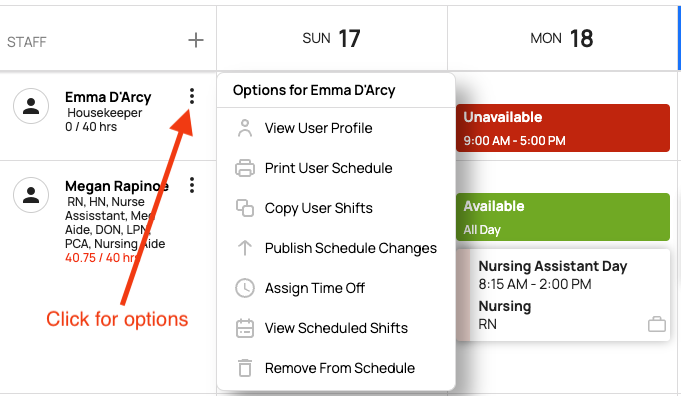 emma options in staff view
