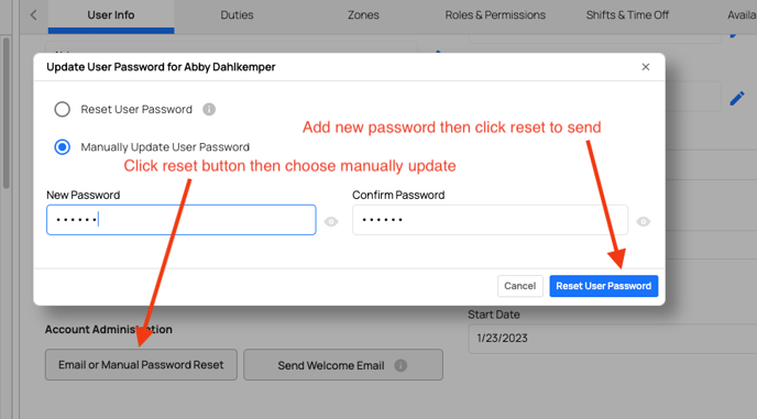 manual password change