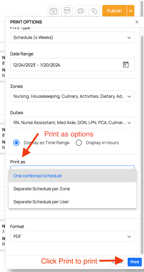 print as options
