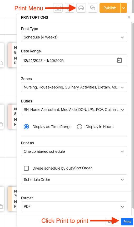 print default menu