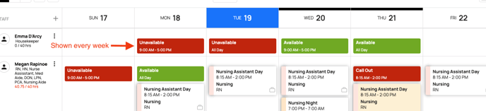 recurring shown in schedule