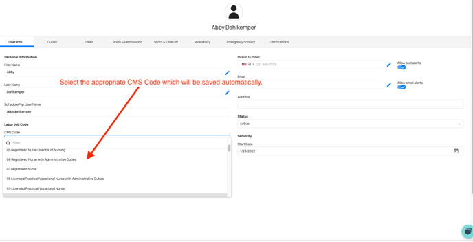 select cms code