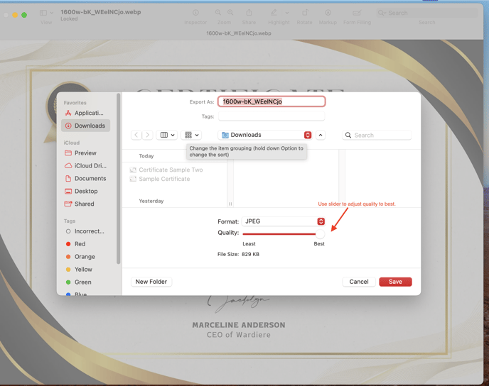 use slider to adjust quality to best