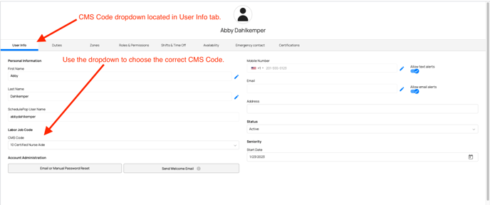 user profile for cms code